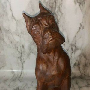 vintage ceramic brown boxer figurine sitting 8.25"